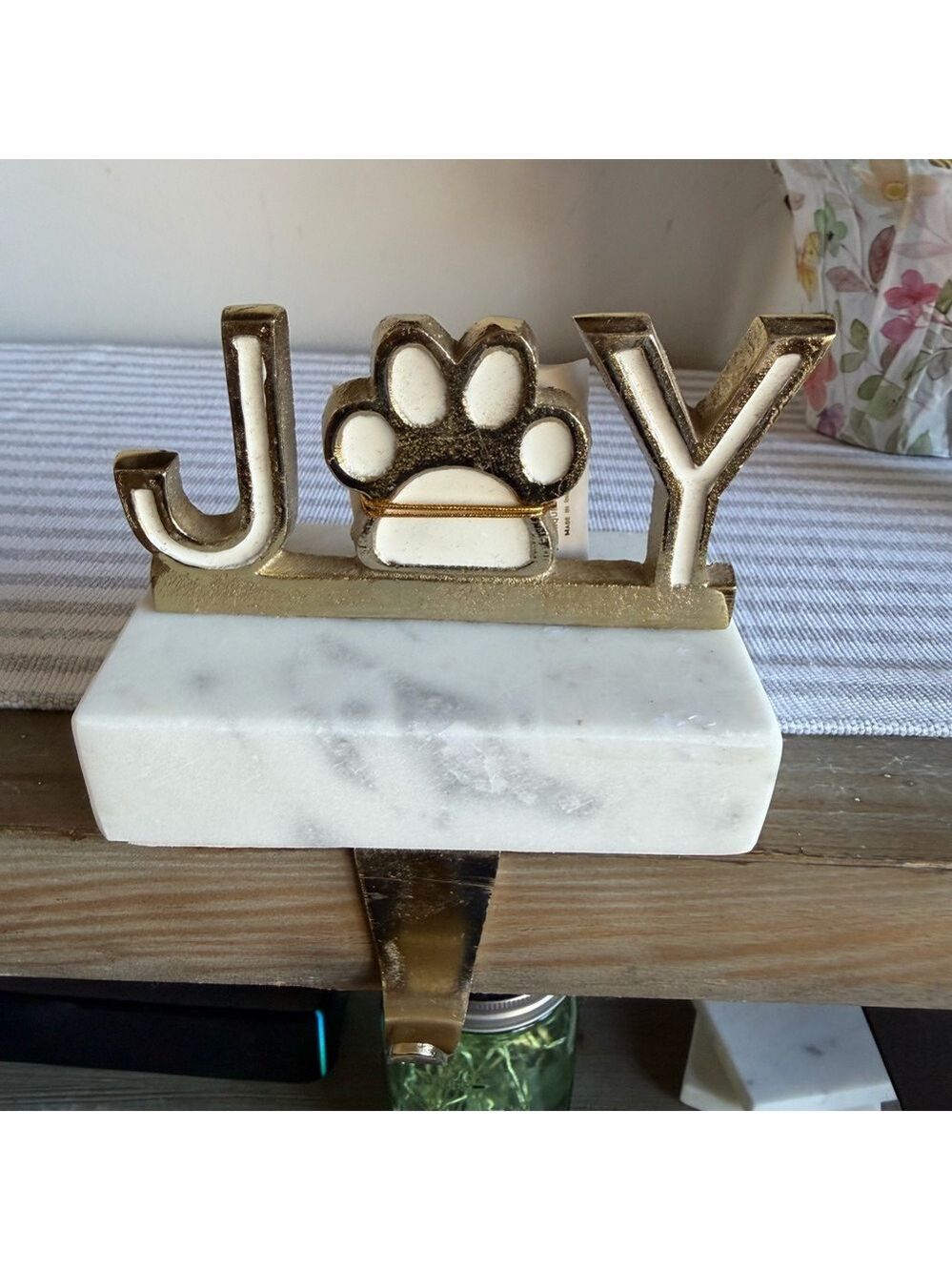 Joy Gold Paw and White Marble Base Stocking Holder for Pets